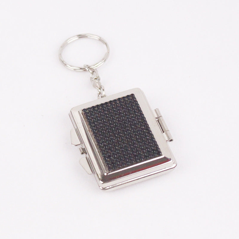 Wholesale Metal Rectangular Mirror Keychain Outdoor Easy to Carry Diamond Mini Cosmetic Mirror Pendant