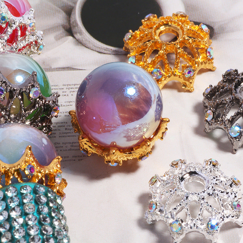 Wholesale 10pcs/pack  inlaid zircon hollow large flower cap spacer straight hole DIY crystal