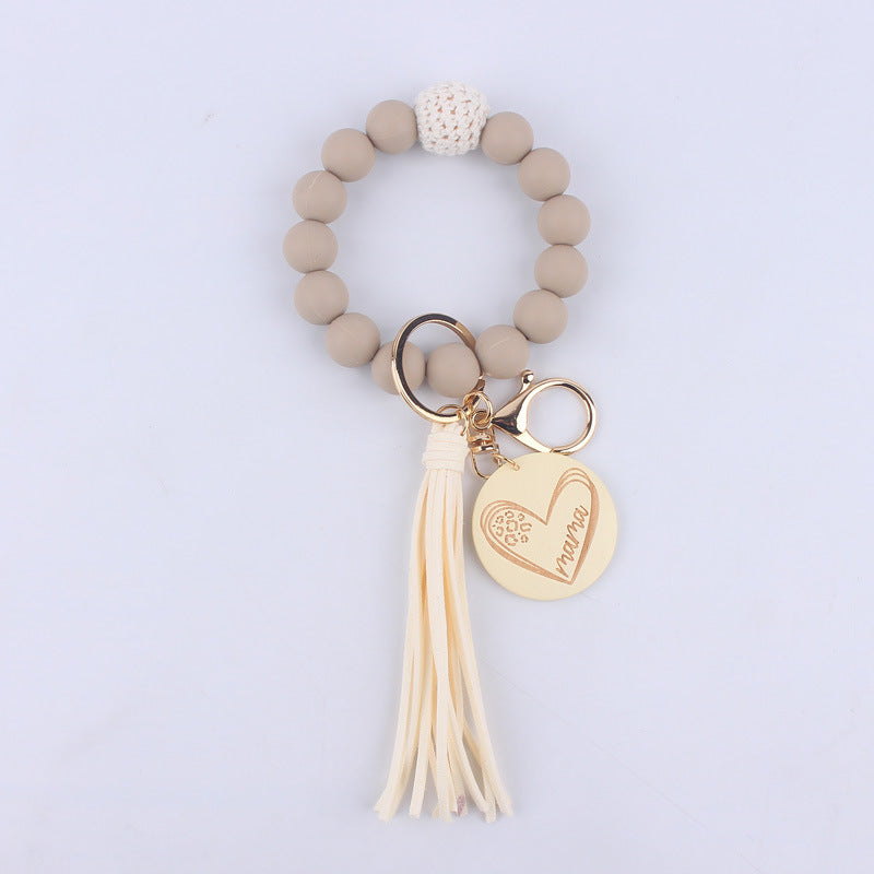Wholesale Solid Color Silicone Beads Handmade Tassel Wrist Keychain