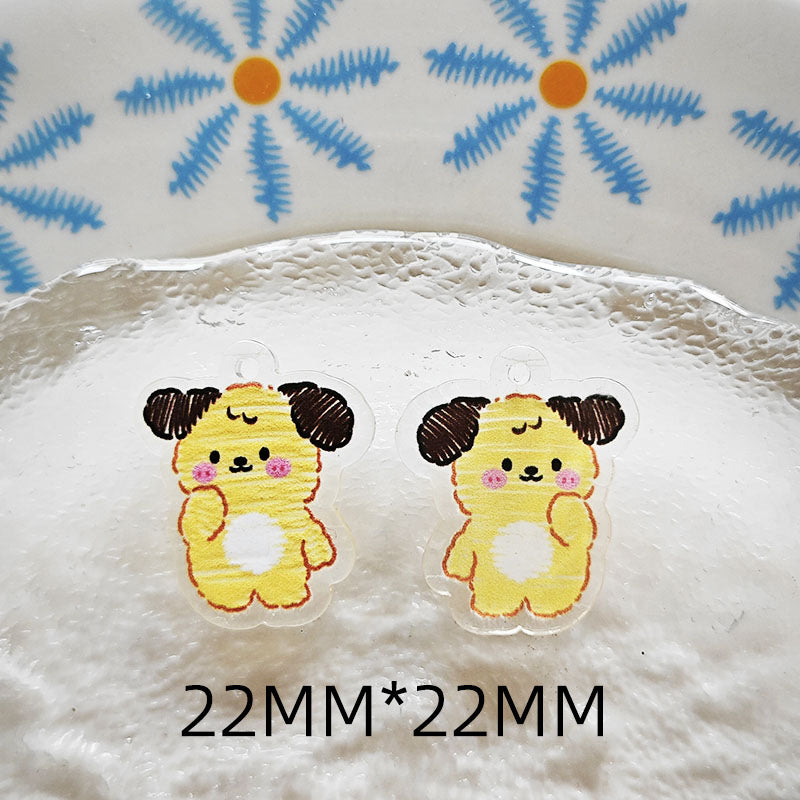 Wholesale 10pcs Double-sided bow three-dimensional relief acrylic jewelry accessories DIY pendant with holes cartoon character cute