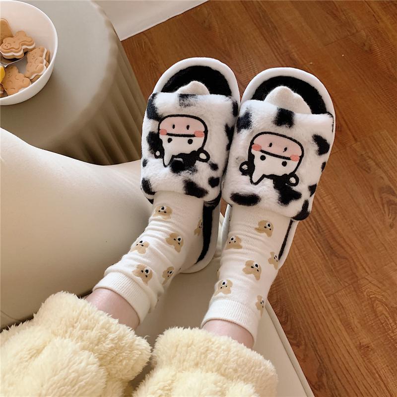 Wholesale Winter Cute Cartoon Plush Cow Cotton Slippers
