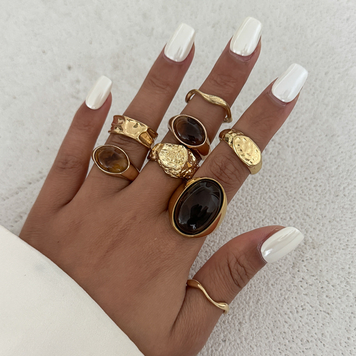 Wholesale Women' s retro mixed-match stacking gemstone open ring set