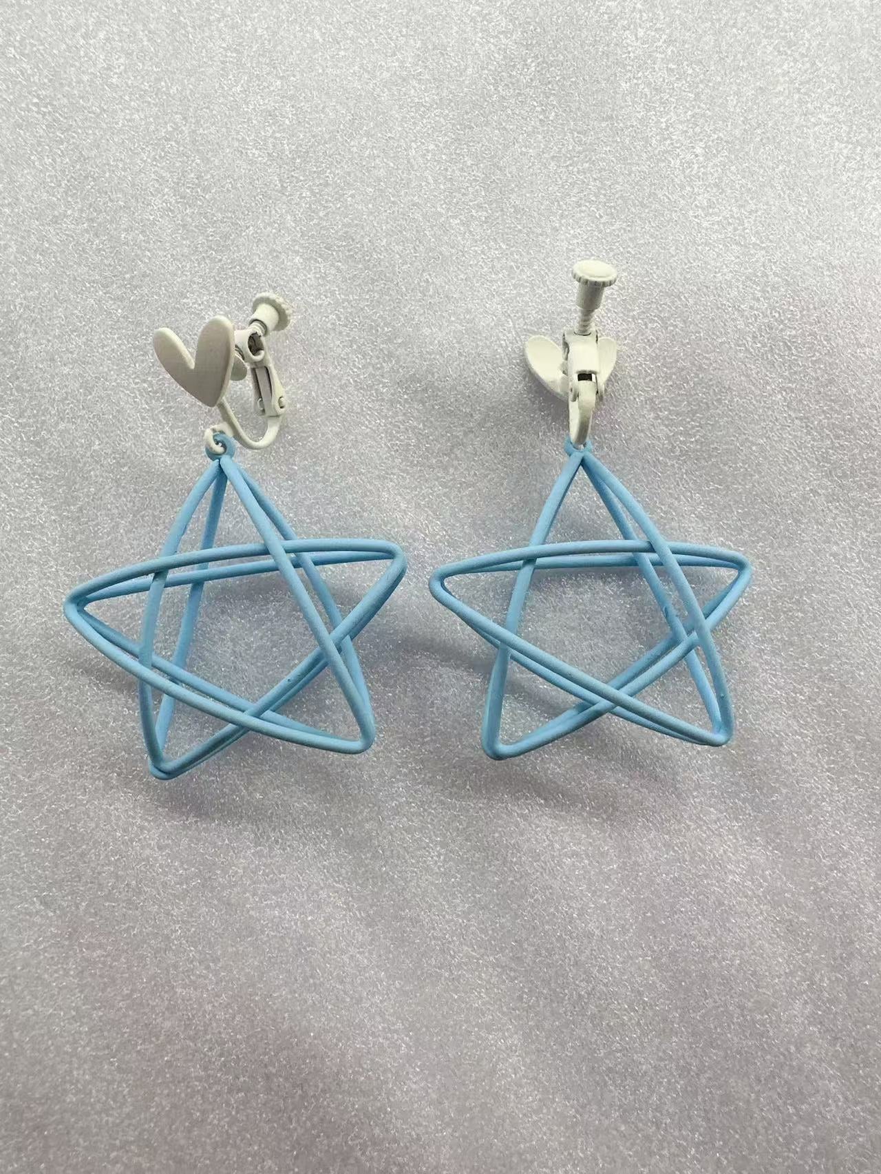 Wholesale Blue hollow five-pointed star silver needle earrings