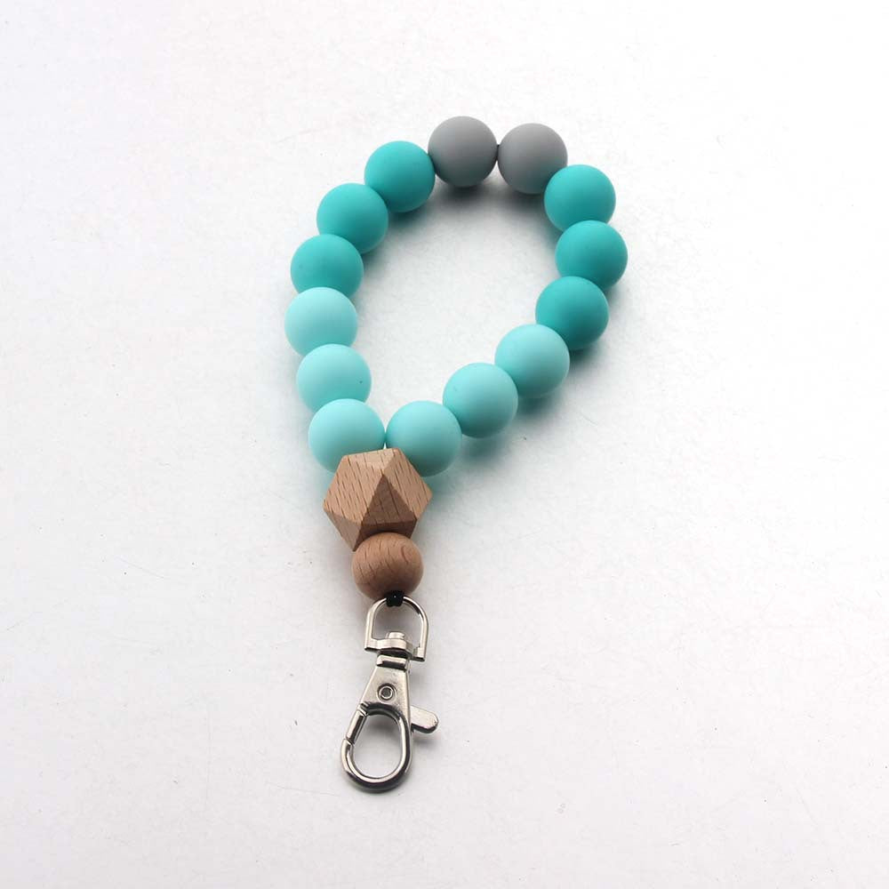 Wholesale Keychain Beech Wood Beads Metal Silicone Bracelet Key Ring