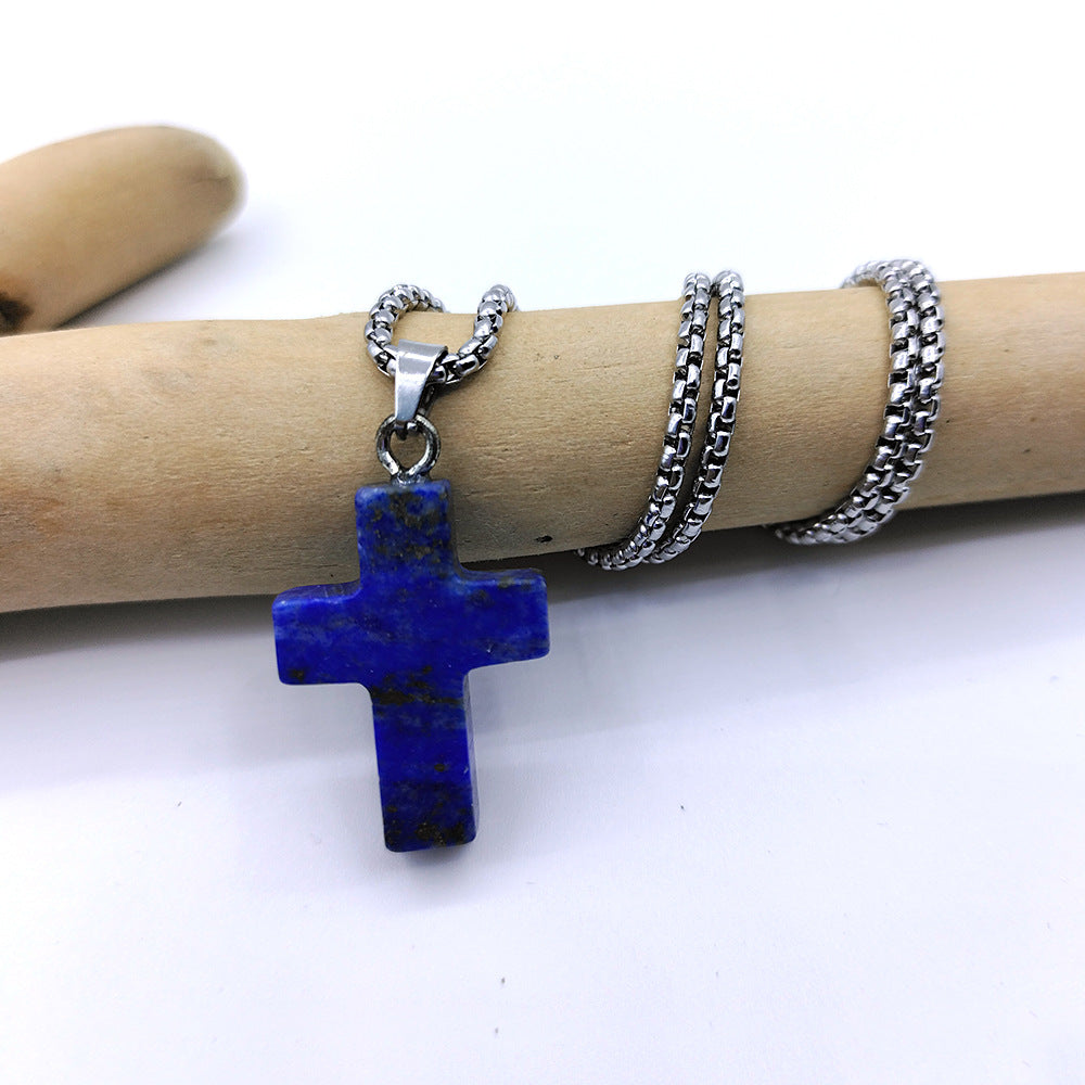Wholesale Natural Stone Cross Pendant Necklace