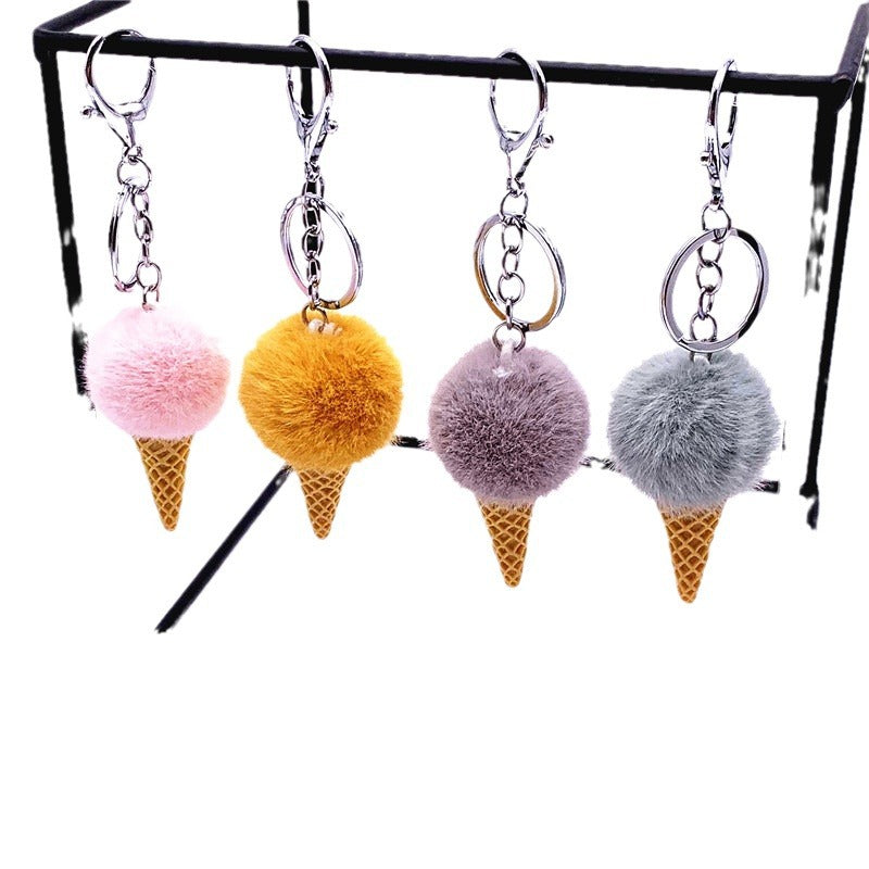 Wholesale Cartoon Fruit Keychain Ice Cream Cone Plush Car Keychain