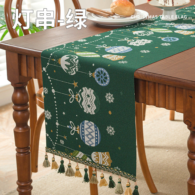 Wholesale Christmas floral woven table runner with pendant