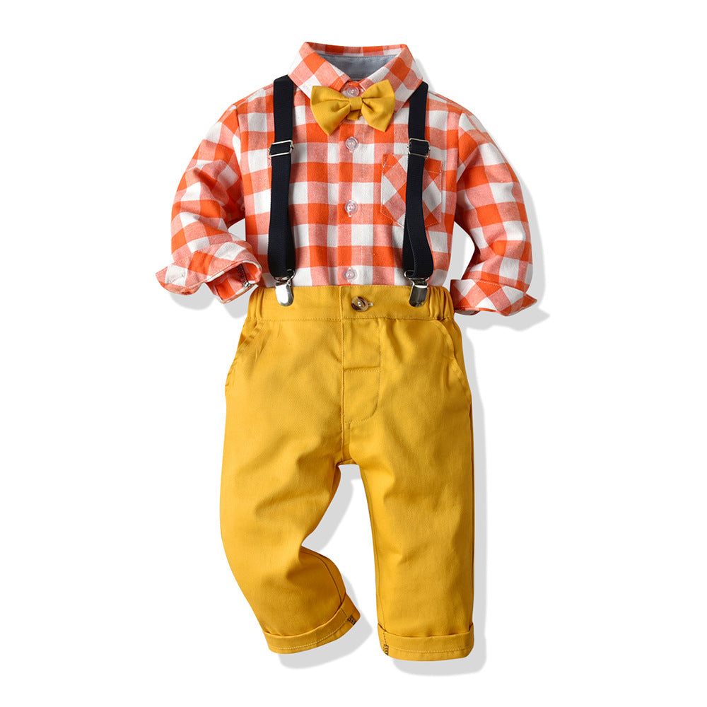 Wholesale Children's Cotton Long Sleeved Shirts and Suspenders