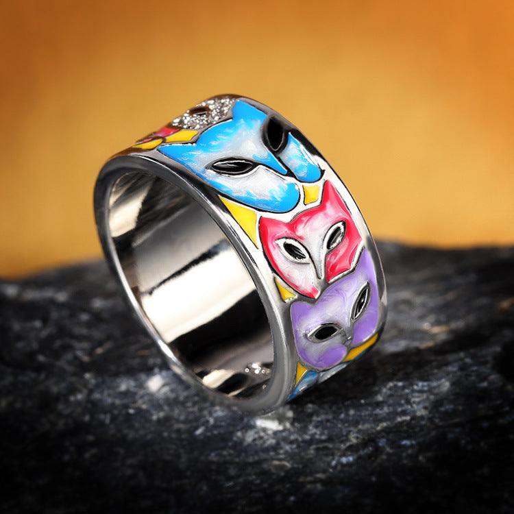 Wholesale Enamel Gradient Colored Fox Copper Jewelry Set of Three Pieces