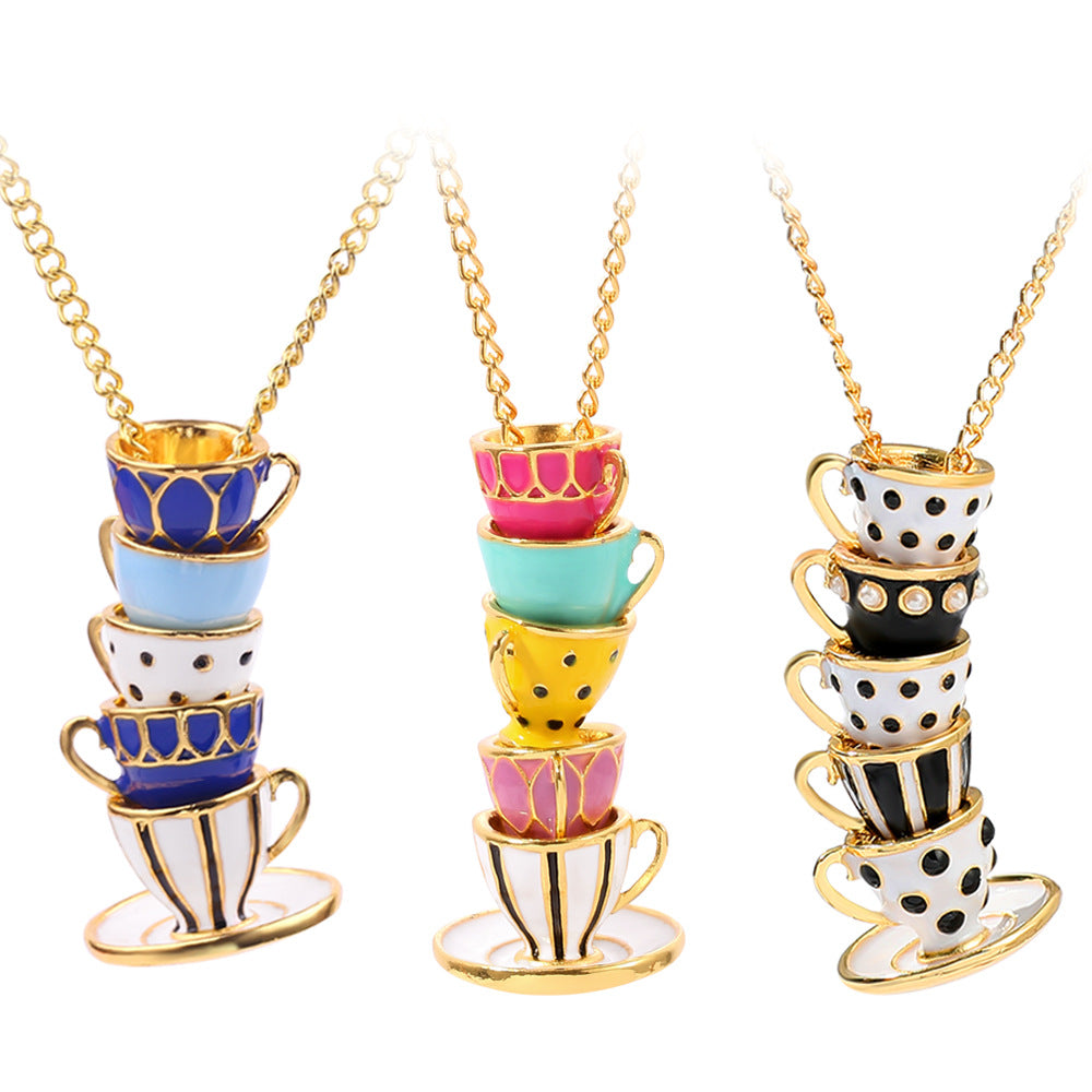 Wholesale Enamel Teacup Alloy Necklaces