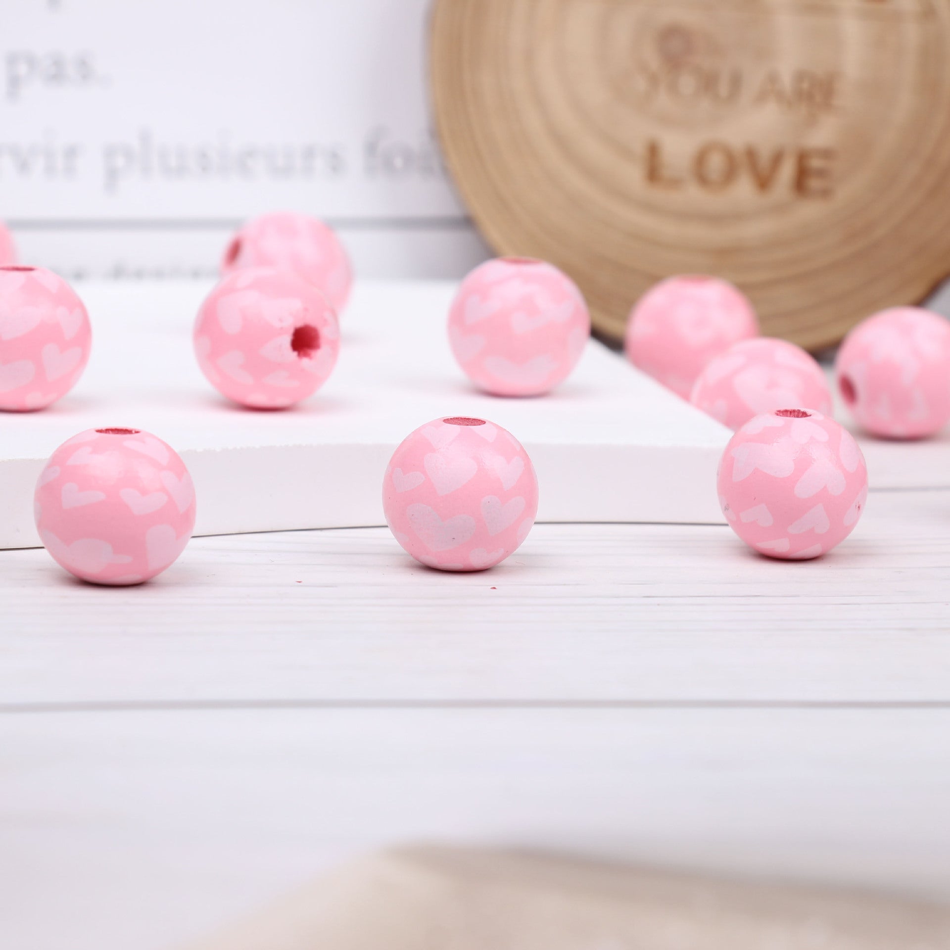 Wholesale 20PCS DIY Valentine's Day Love Color Tassels Twine Wooden Beads