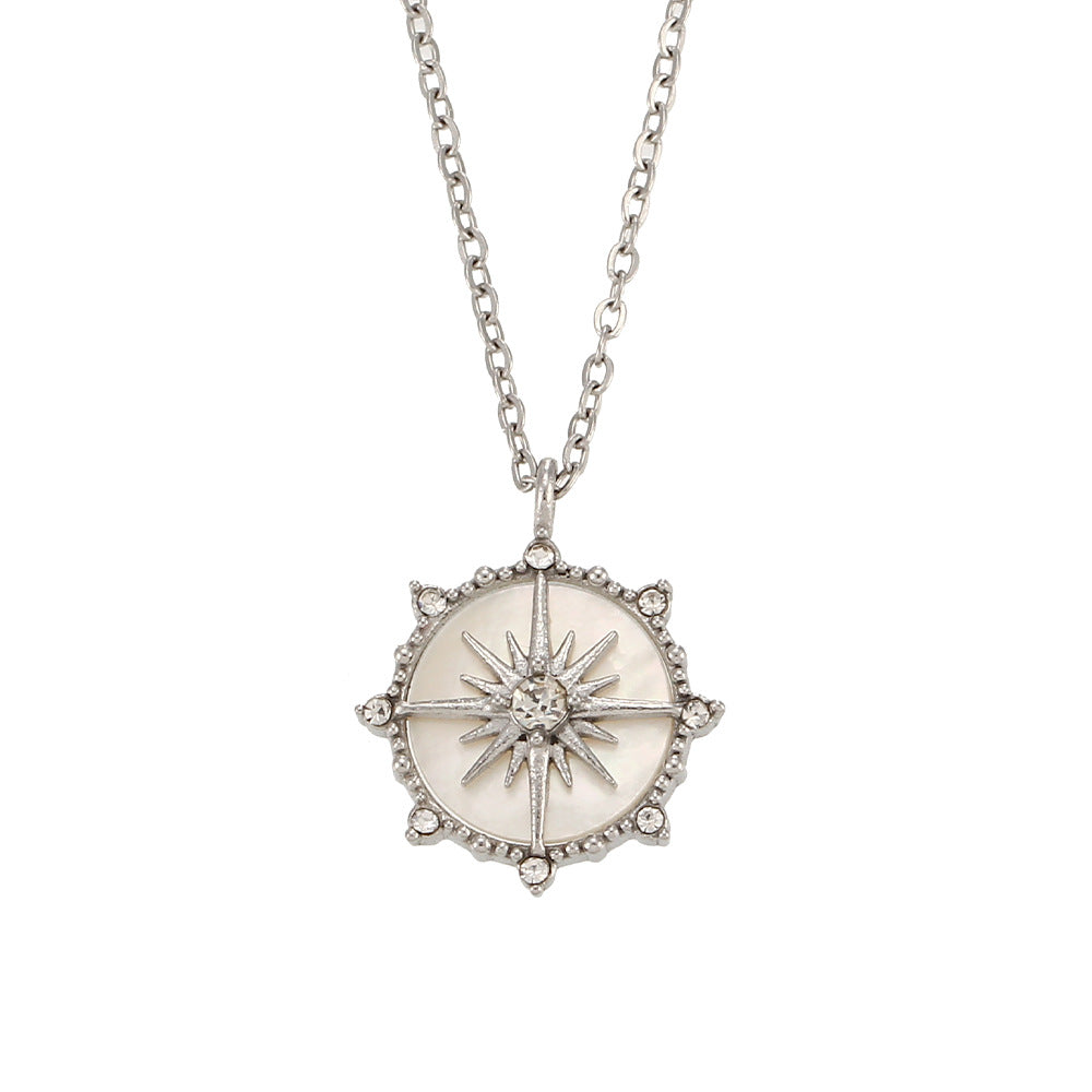 Wholesale Stainless Steel Lucky Wheel Eight Pointed Star Shell Necklace