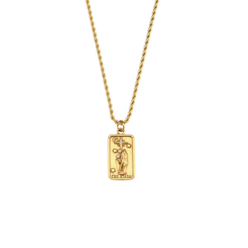 Wholesale Vintage Stainless Steel Rectangular Oil Dripping Zircon Tarot Card Necklace