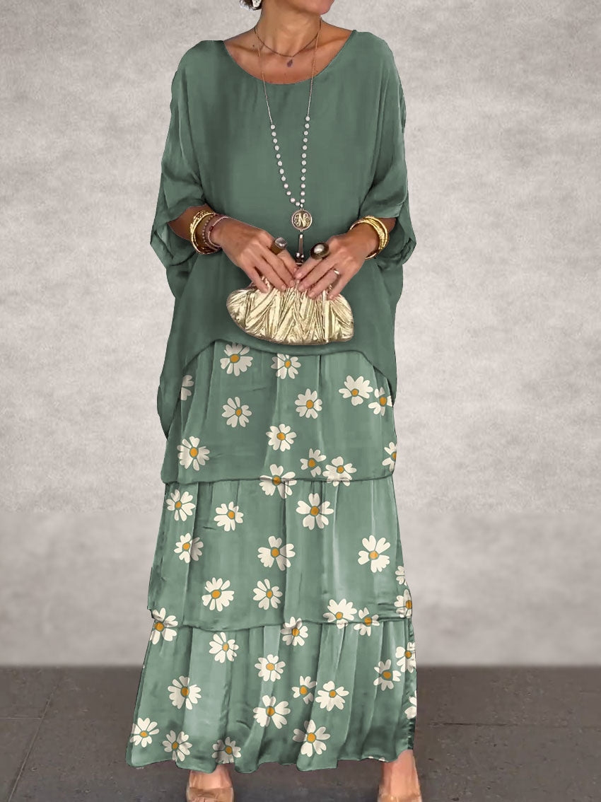 Wholesale fashion new chiffon mesh batwing sleeve round neck long dress