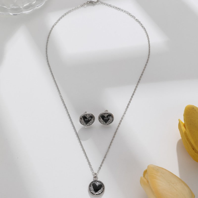 Wholesale Valentine's Day Round Leopard Print Love Earrings Necklace Set