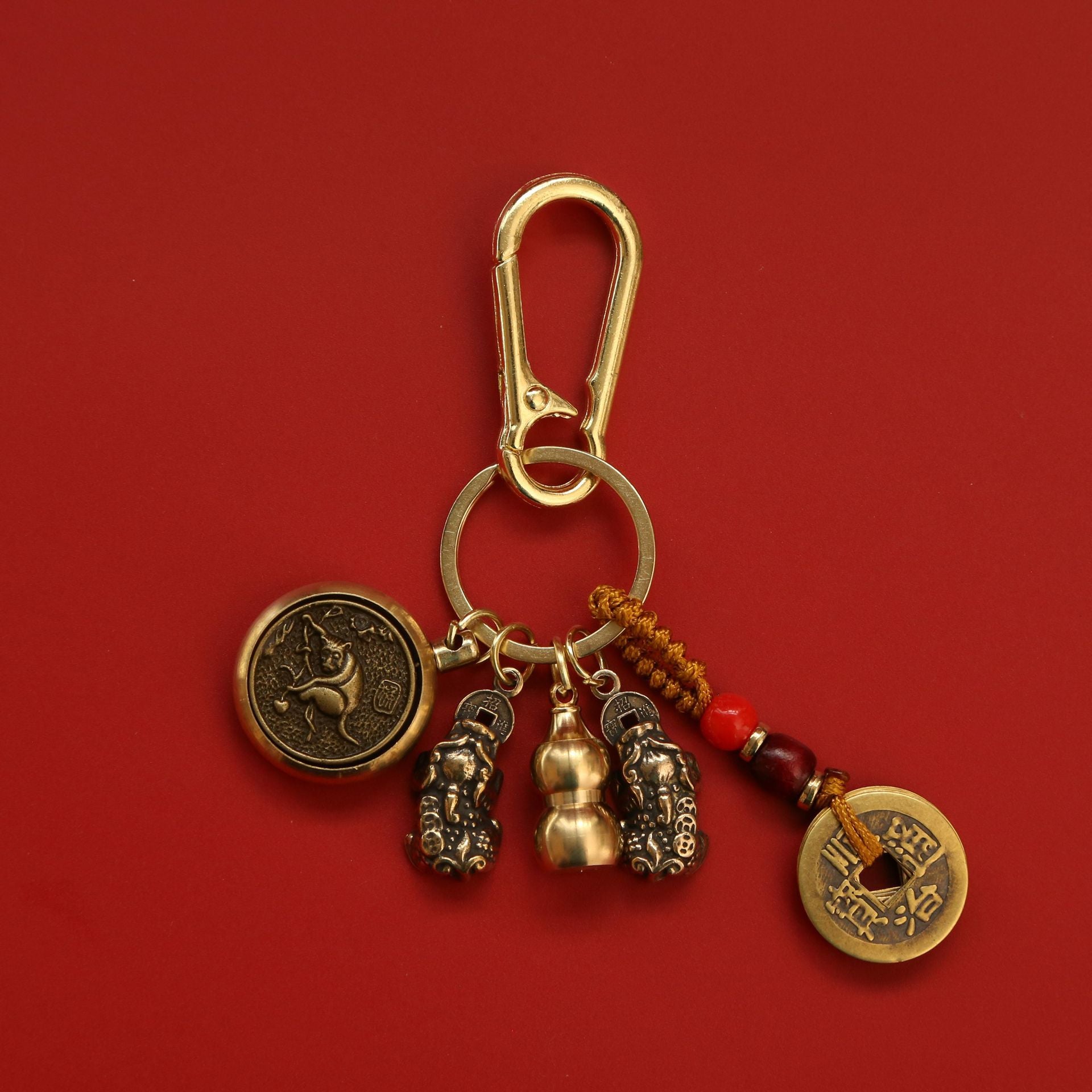Wholesale Brass Double Pixiu Transfer Money Two Zodiac Eight Guardian Gods Keychain