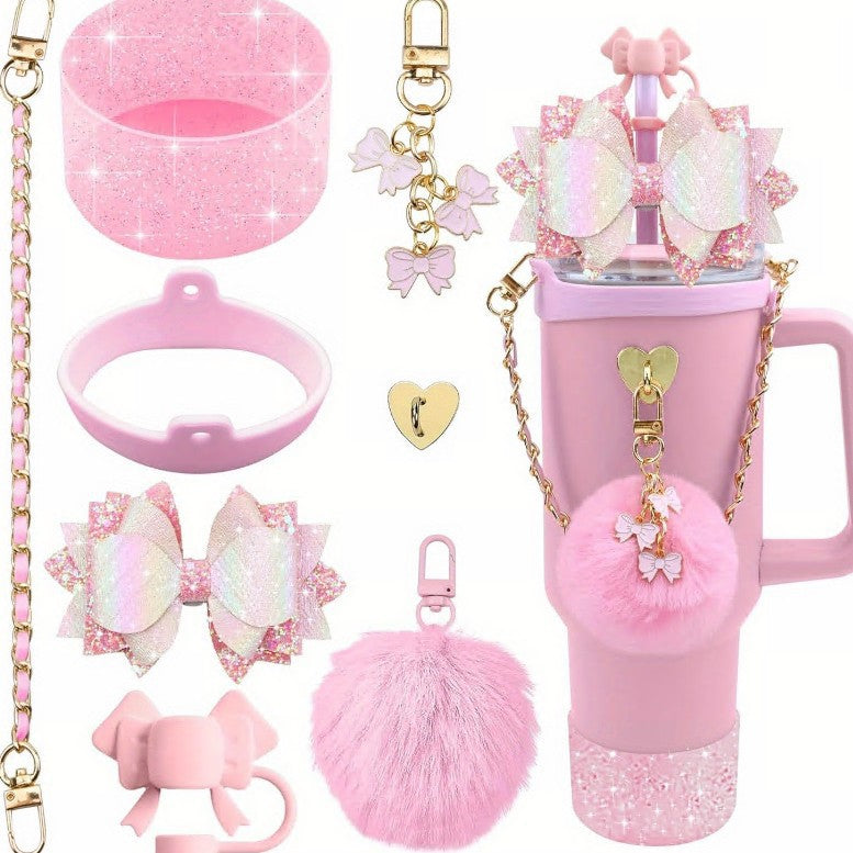 Wholesale Straw hat cup set cup chain colorful begonia flower key chain set