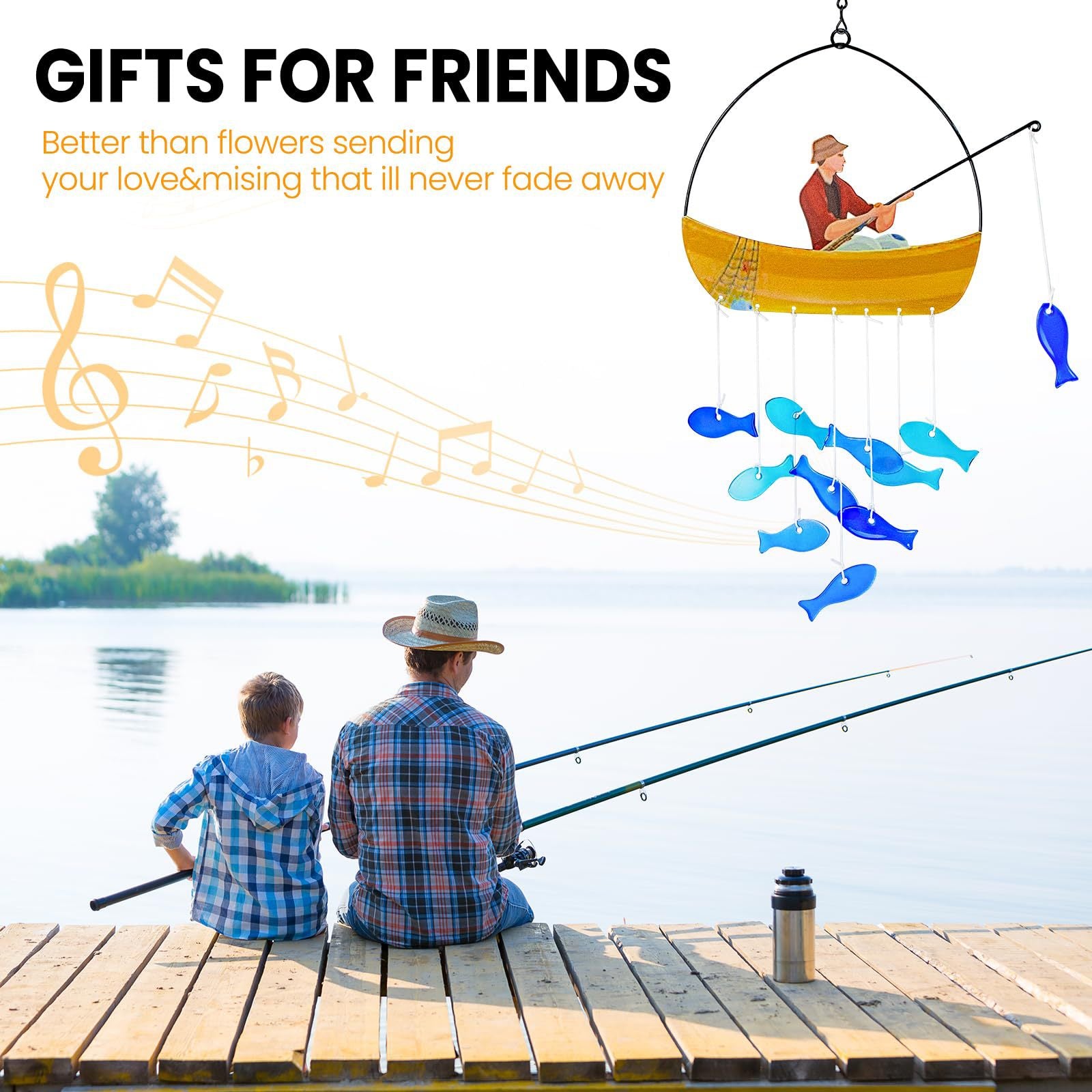 Wholesale Fishing Wind Chime Stained Glass Pendant