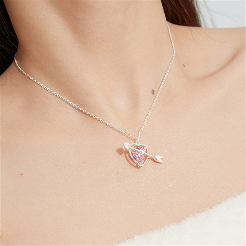 Collares de cobre de piedras preciosas de corazón rosa al por mayor