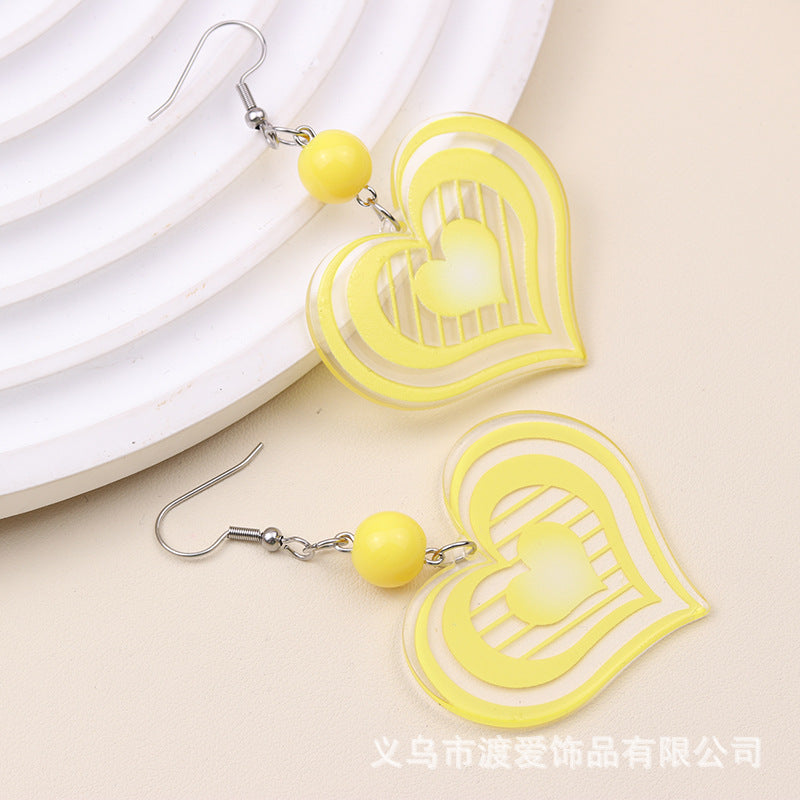 Wholesale Candy Color Multi-layer Striped Heart Acrylic Personalized Fashion Earrings
