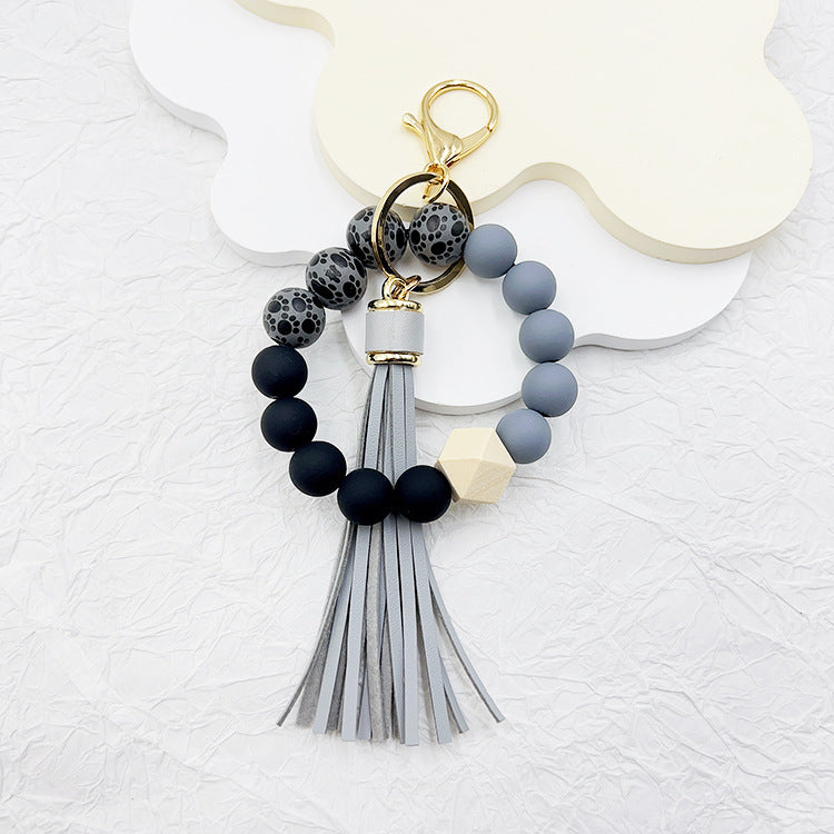 Wholesale Silicone Beads Tassel Wood Beads Wrist Keychain