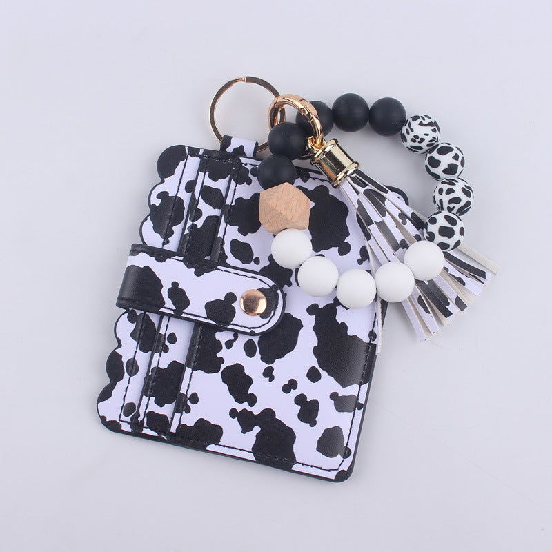 Wholesale Cartoon Cow Print Card Holder Wrist PU Keychain