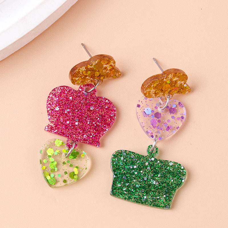 Wholesale Glitter Transparent Mask Crown Acrylic Design Earrings