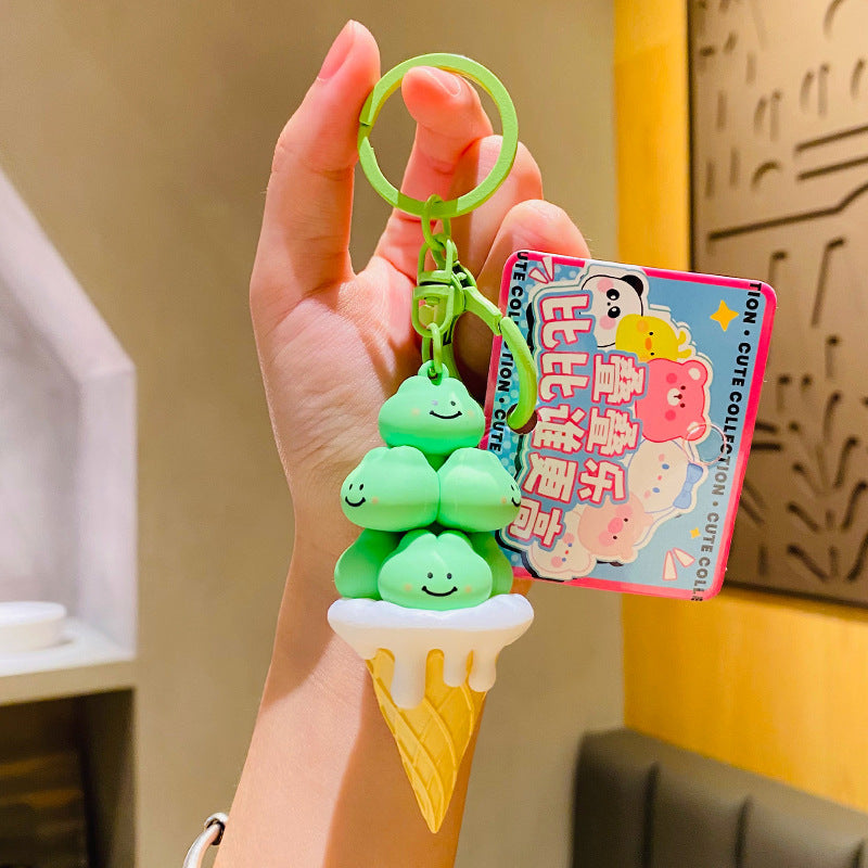 Wholesale Cartoon Green Mango Peach Ice Cream Stacking Music Silicone Keychain