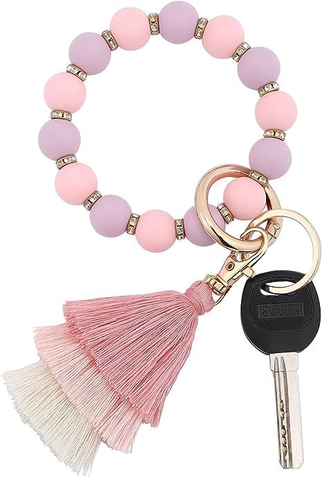 Wholesale Cow Print Leopard Print Tassel Silicone Beaded Wrist Keychain