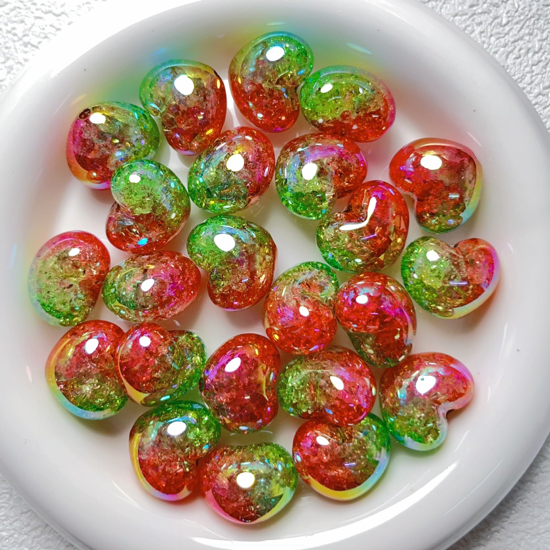 Wholesale 10pcs UV-plated two-color gradient burst floral large-hole love beads