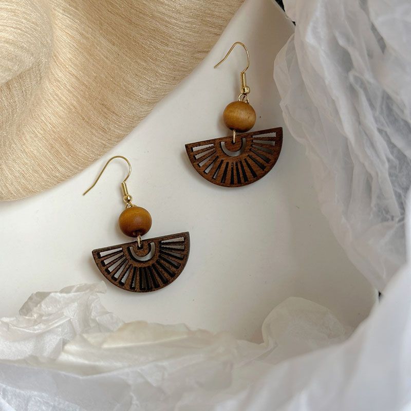 Wholesale New Chinese style wooden fan tassel earrings