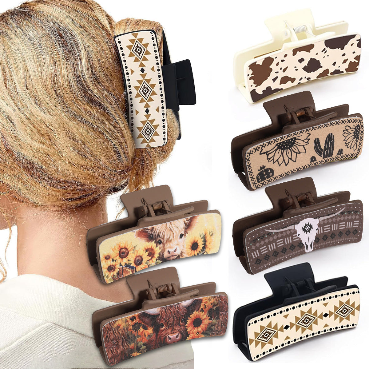 Wholesale Fengpin Leather Pu Multi-Color Bull Head Square Hair Clip
