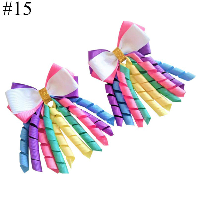 Wholesale 5pcs Bow Curl Ribbon Children's Christmas Independence Day Hair Clip