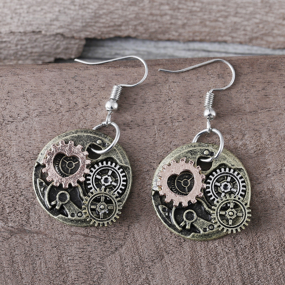 Wholesale Retro punk style mechanical gear earrings