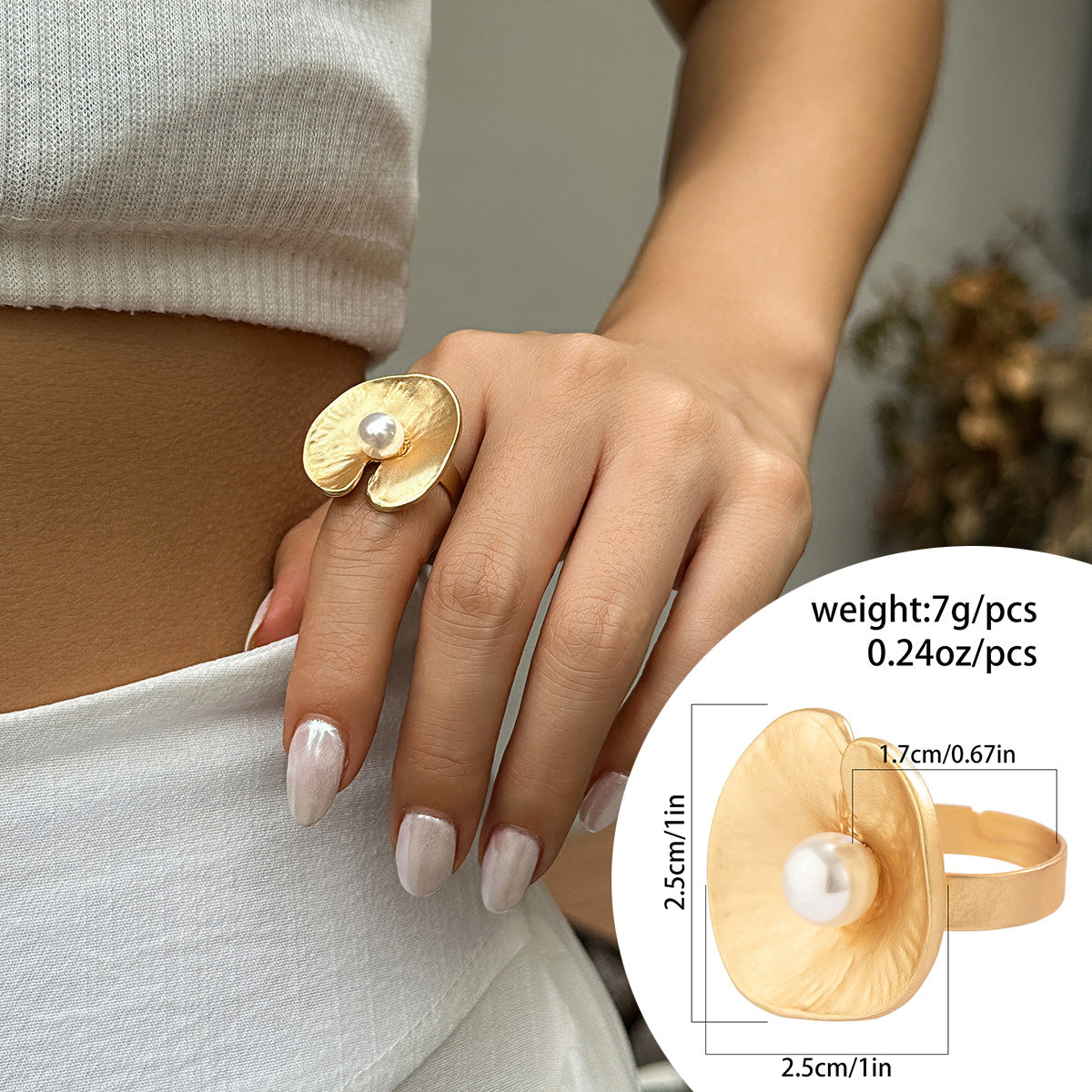 Wholesale exaggerated disc pleated metal ring simple irregular niche flower ring
