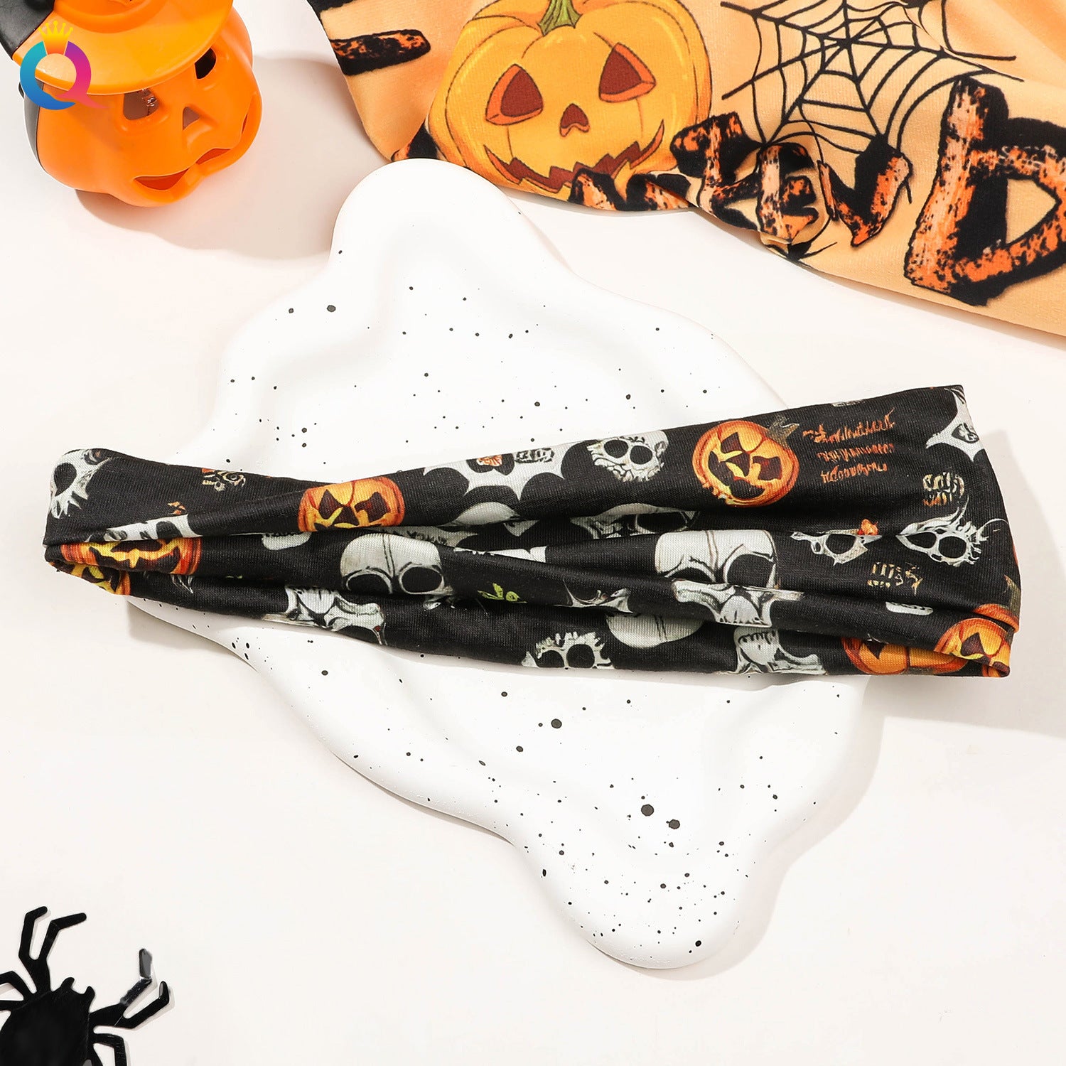 Wholesale Cross Border Halloween Skeleton Ghost Face Wash Hair Bands Scary Flat Cross Hair Ties