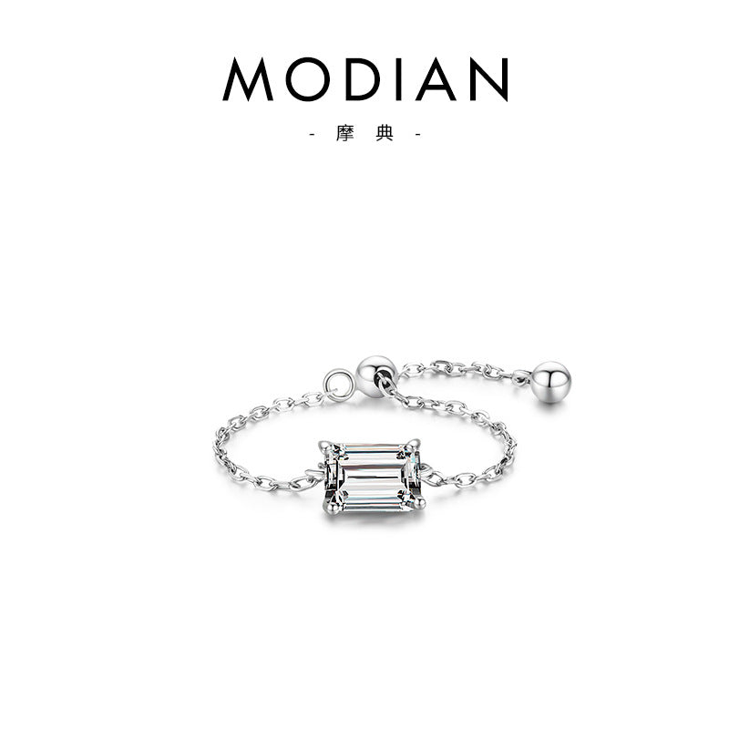 Wholesale S925 Silver Inlaid Simulated Zircon Adjustable Ring Chain