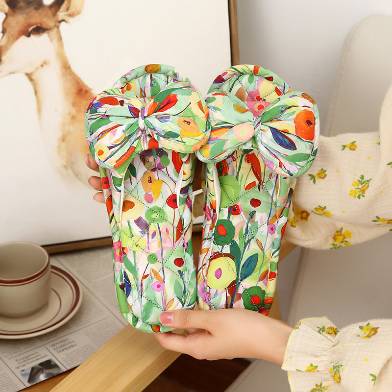 Wholesale Flower Thickened Fabric Slippers Indoor Quiet Soft Bottom Non-slip Slippers