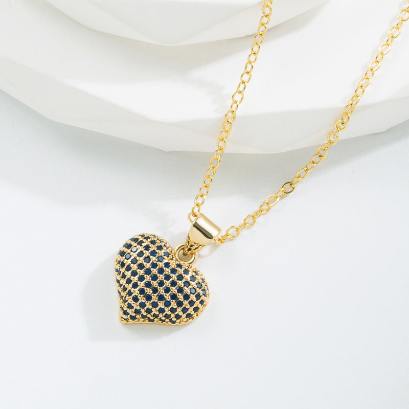 Wholesale Copper Plated Real Gold Inlaid with Colorful Zirconium Love Necklace Full of Diamond Sweater Chain