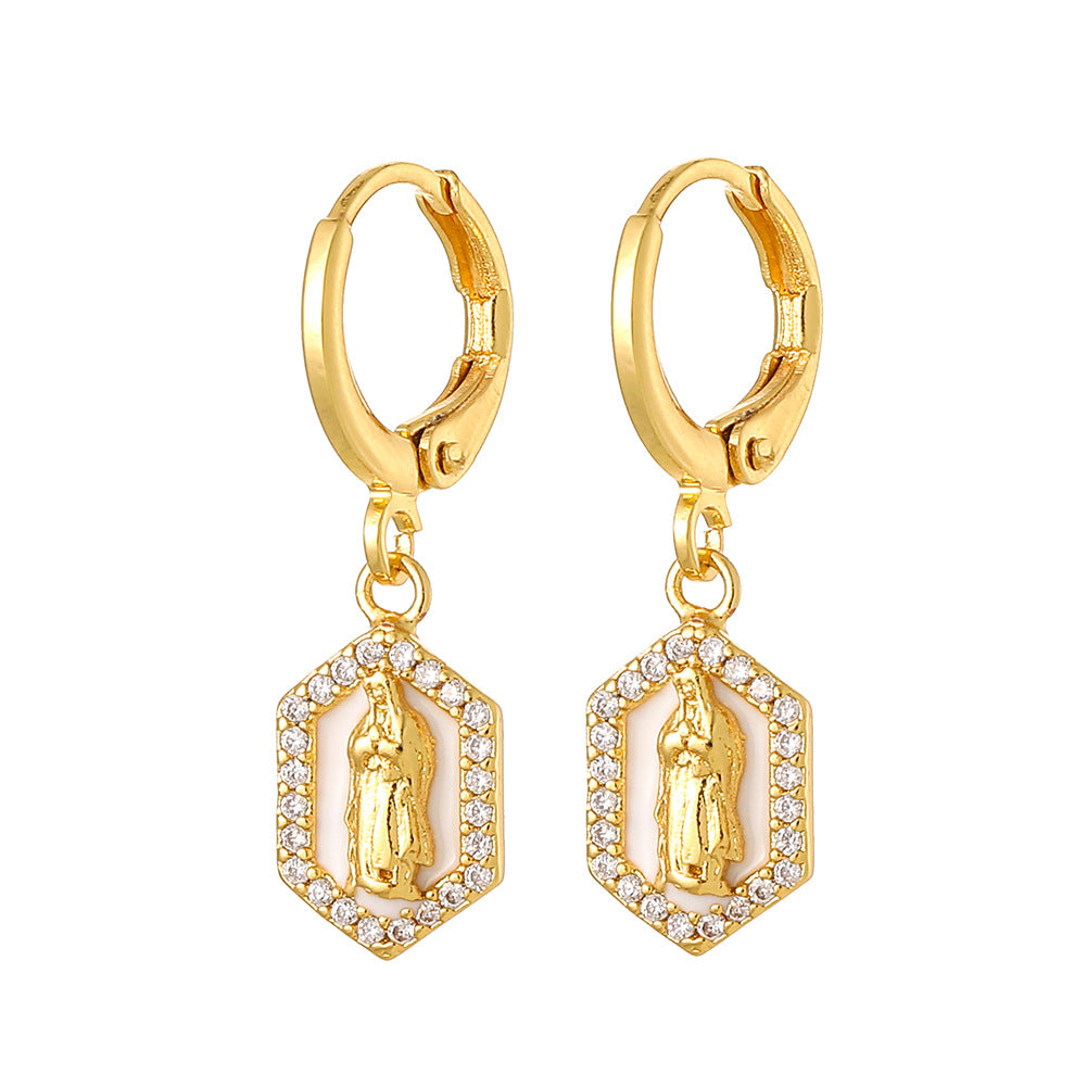 Wholesale Religious Drip Oil Virgin Mary Earrings