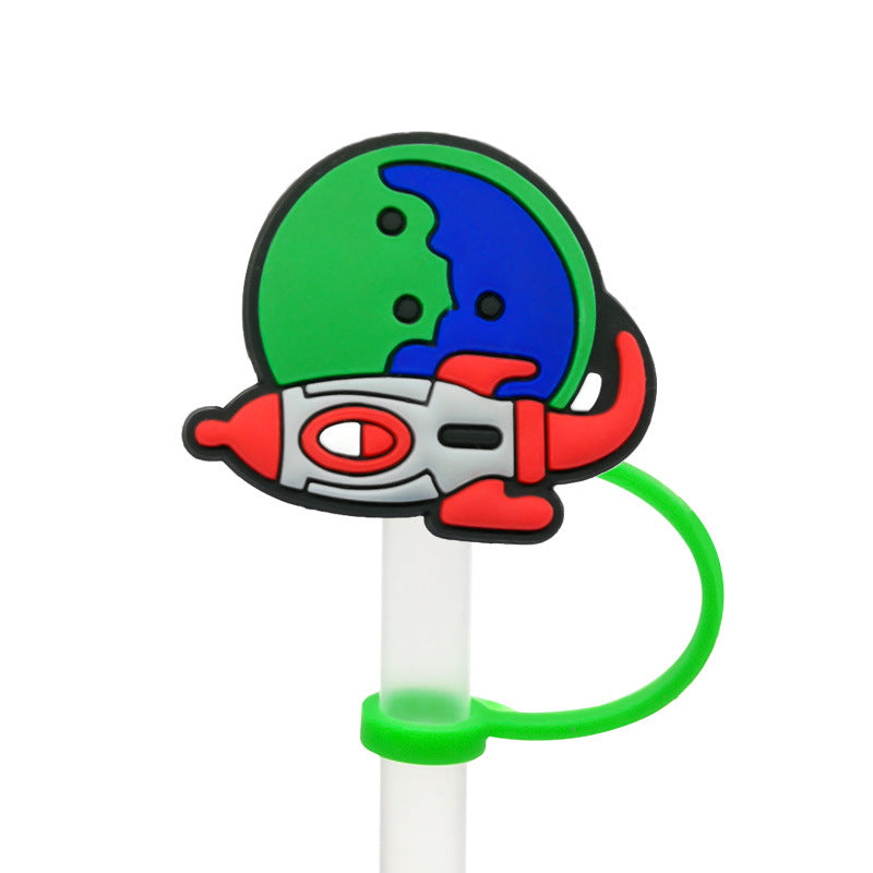 Wholesale of 10PCS Space Transportation Vehicles with Silicone Straw Tube Cap Straw Decorations