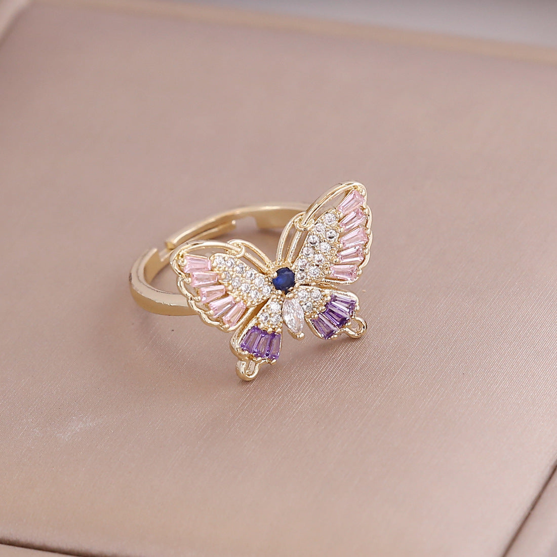 Wholesale Copper 18K Gold Multicolor Zircon Butterfly Ring