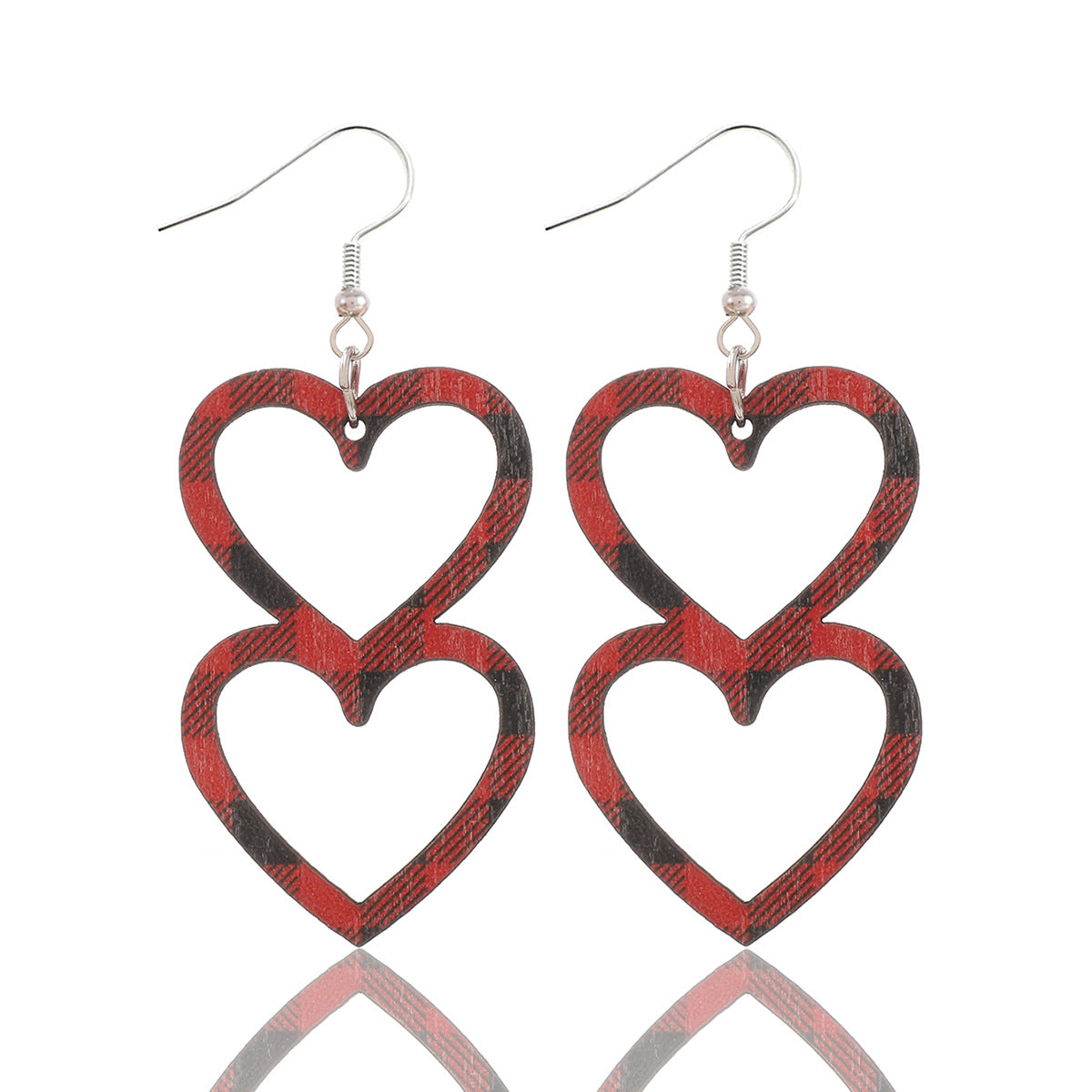 Wholesale Valentine's Day Double Layered Love Wooden Earrings