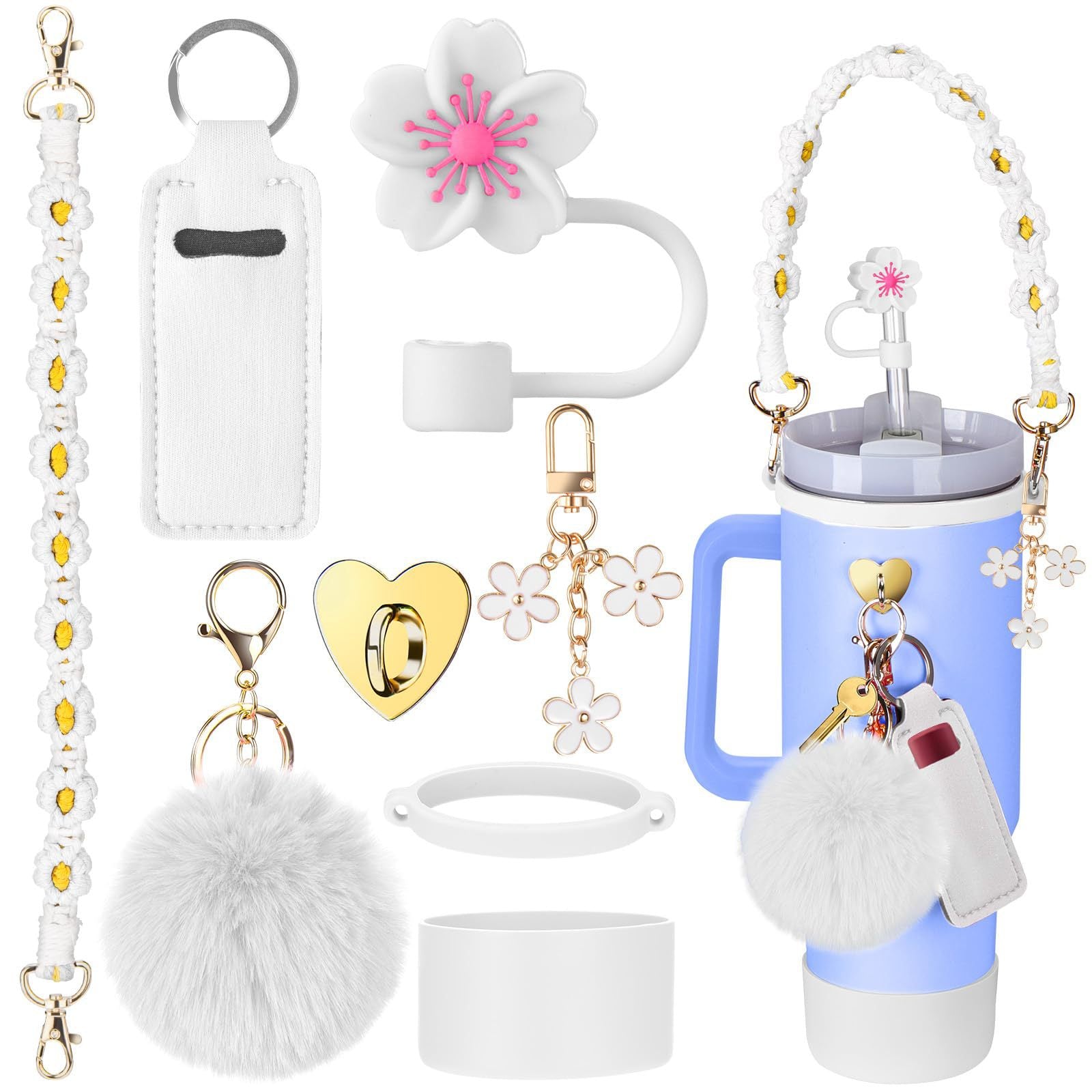 Wholesale Straw hat cup set cup chain colorful begonia flower key chain set