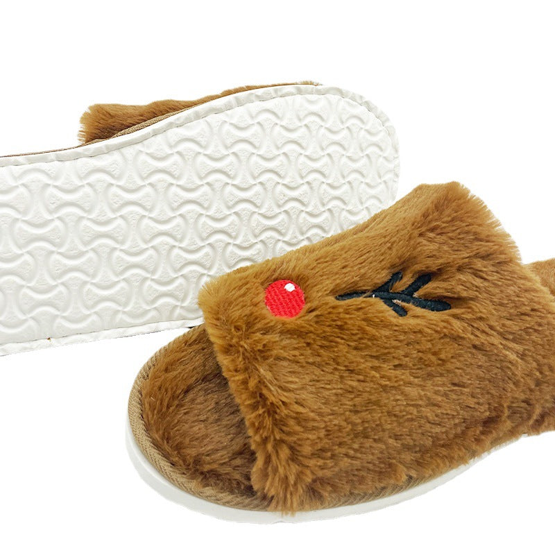Wholesale Halloween Pumpkin Shoes Elk Christmas Plush Open Toe Flat Slippers