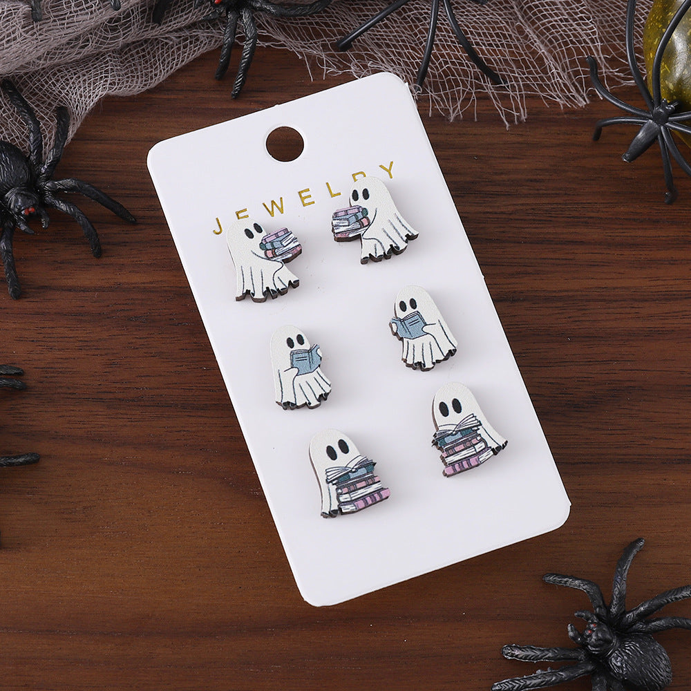 Wholesale  Gothic Book Ghost Wooden Earring Set