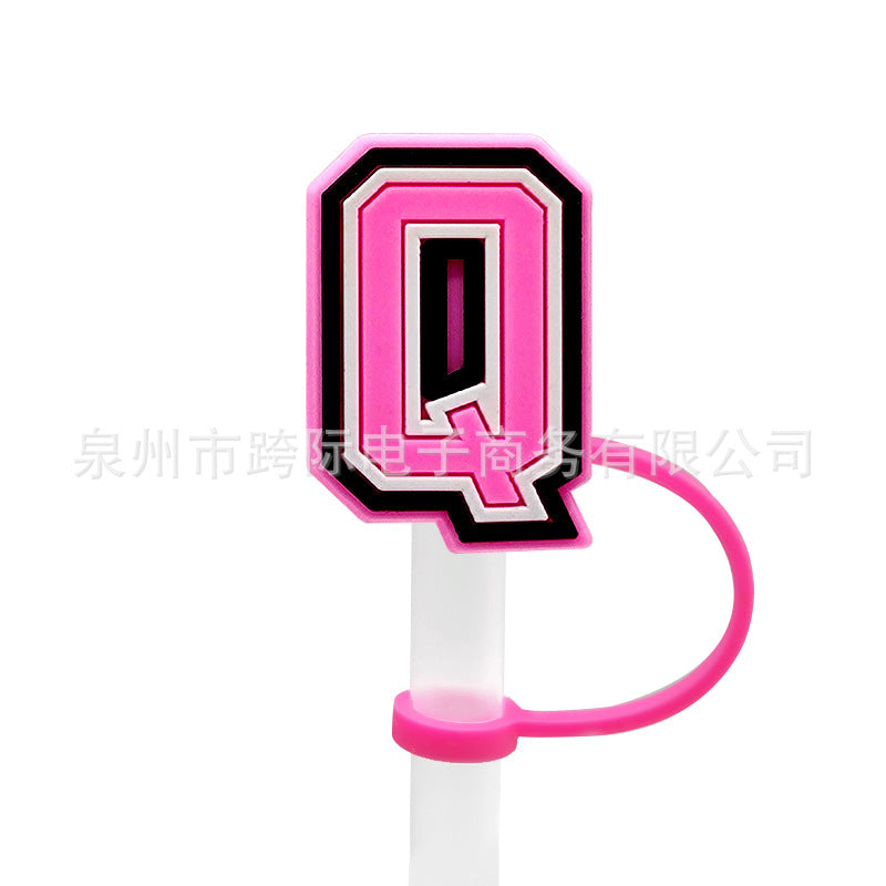 Wholesale 10MM Pink English Letter DIY Decoration Accessories Straw Sleeve Silicone Dust Plug