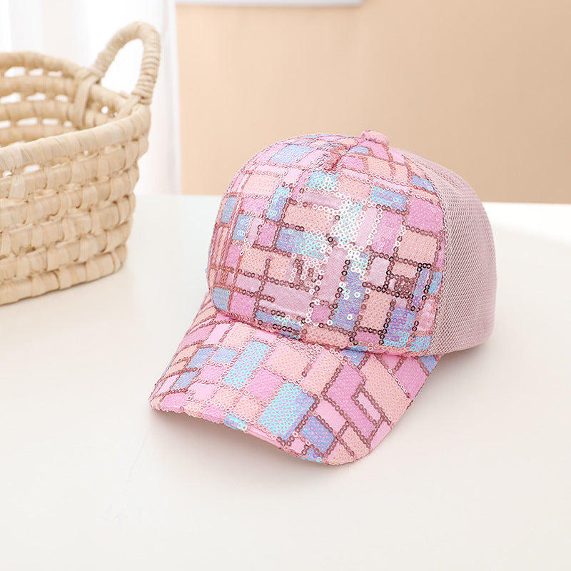 Wholesale Colorful Sequin Mesh Breathable Stitching Children's Baseball Cap