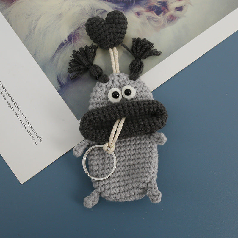 Wholesale Cartoon Cute Handwoven Sausage Mouth Coin Purse Keychain