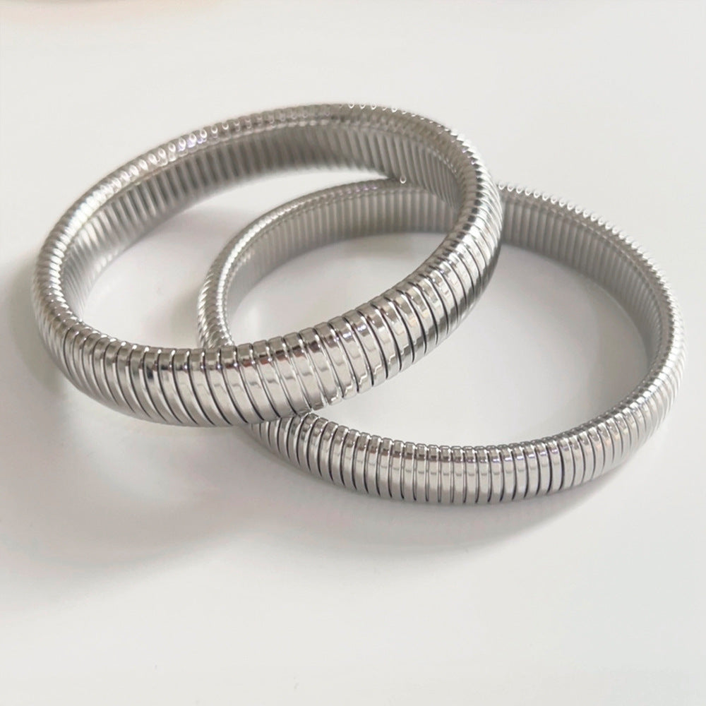 Wholesale Stainless Steel Gold Stretch Snake Bone Wide Bracelet